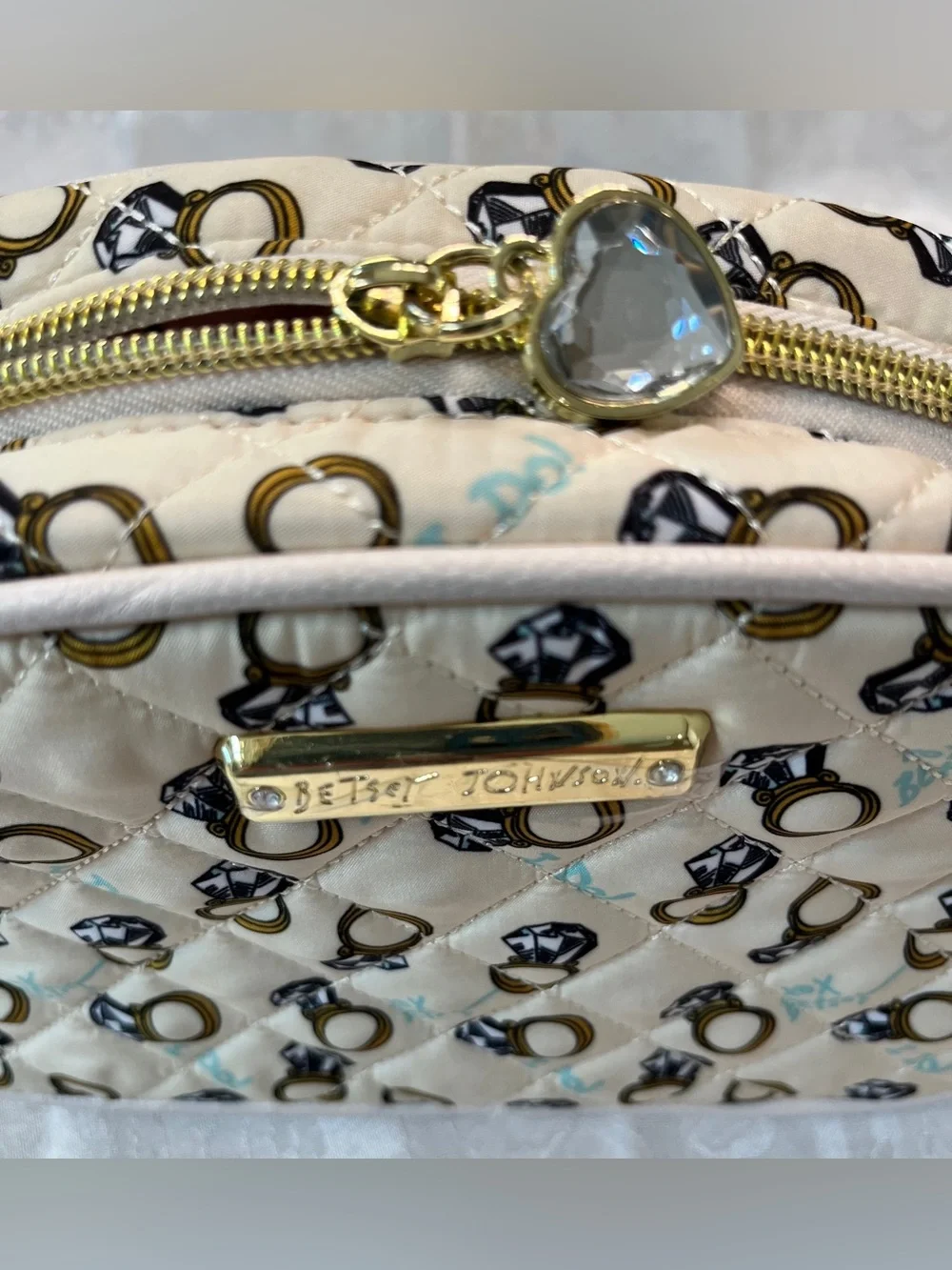 Betsey Johnson Quilted Cosmetic Pouch with Heart Charm